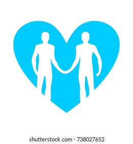 Gay love. LGBT heart. Guys hold hands. Together forever. Vector illustration
