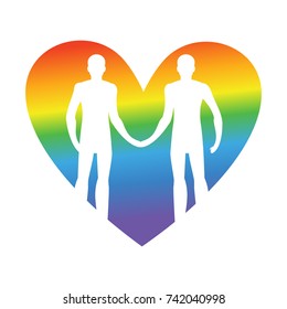 Gay love. LGBT heart. Guys hold hands. Together forever. Vector illustration
