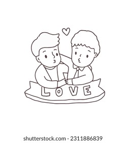 Gay in love in Pride month, outline drawing vector