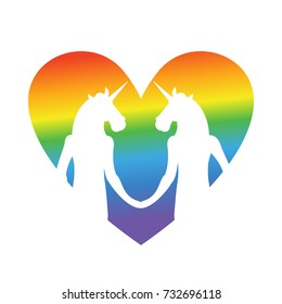 Gay love. unicorn hold hands. LGBT heart. Together forever. Vector illustration
