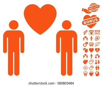 Gay Lovers icon with bonus amour images. Vector illustration style is flat iconic orange symbols on white background.