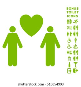 Gay Lovers icon and bonus male and female toilet symbols. Vector illustration style is flat iconic symbols, eco green color, white background.