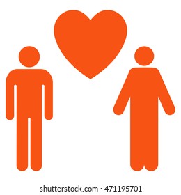 Gay Lovers icon. Vector style is flat iconic symbol with rounded angles, orange color, white background.
