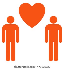 Gay Lovers icon. Vector style is flat iconic symbol with rounded angles, orange color, white background.