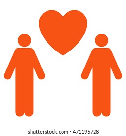Gay Lovers icon. Vector style is flat iconic symbol with rounded angles, orange color, white background.