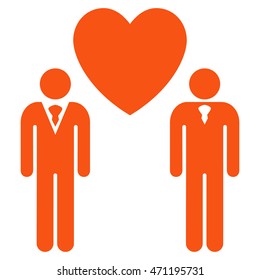 Gay Lovers icon. Vector style is flat iconic symbol with rounded angles, orange color, white background.