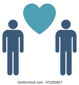 Gay Lovers icon. Vector style is bicolor flat iconic symbol with rounded angles, cyan and blue colors, white background.