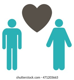 Gay Lovers icon. Vector style is bicolor flat iconic symbol with rounded angles, grey and cyan colors, white background.