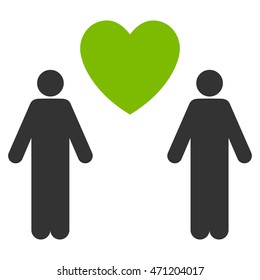 Gay Lovers icon. Vector style is bicolor flat iconic symbol with rounded angles, eco green and gray colors, white background.