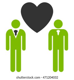 Gay Lovers icon. Vector style is bicolor flat iconic symbol with rounded angles, eco green and gray colors, white background.