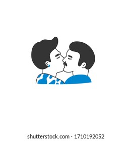 Gay Male Couple Being Loving And Happy. Two Guys Kissing. Pride Community Concept. Hand Drawn Vector Illustration. Isolated On White Background
