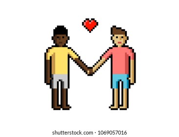 Gay Male Couple. Holding Hands in a Relationship. Tolerance. Flat Isolated Pixel Icon on White Background. Vector.