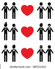 Gay man grooms icon set
