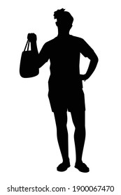 Gay man with hand bag silhouette vector on white background, people