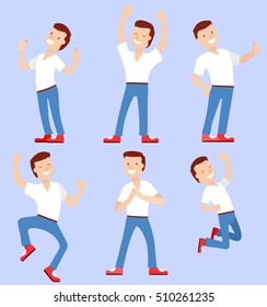 a gay man jumping, rejoicing and dancing in different poses