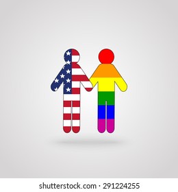 Gay marriage pictogram made of USA flag and rainbow flag