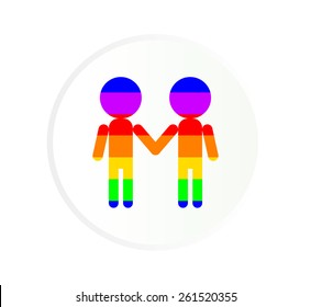 Gay men couple vector round rainbow flag sign. Homosexual men family