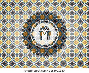 gay men love icon inside arabic style badge. Arabesque decoration.