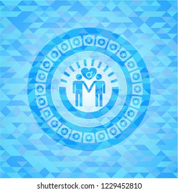 gay men love icon inside sky blue emblem with mosaic ecological style background