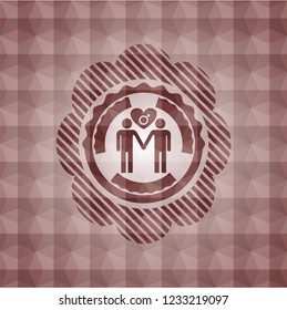 gay men love icon inside red badge with geometric background. Seamless.