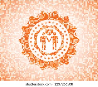 gay men love icon inside abstract orange mosaic emblem with background