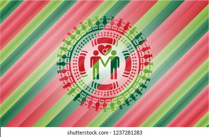 gay men love icon inside christmas style badge..
