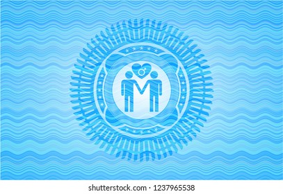 gay men love icon inside water wave concept style badge.