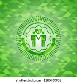 gay men love icon inside green mosaic emblem