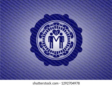 gay men love icon inside emblem with jean background