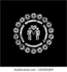 gay men love icon inside chalkboard emblem written on a blackboard