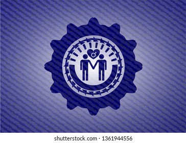 gay men love icon inside emblem with denim texture