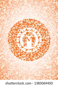 gay men love icon inside orange mosaic emblem