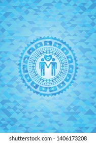 gay men love icon inside light blue emblem. Mosaic background