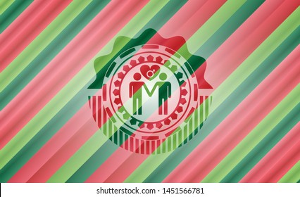 gay men love icon inside christmas emblem background.