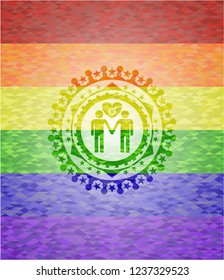 gay men love icon on mosaic background with the colors of the LGBT flag