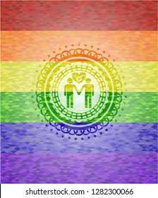 gay men love icon on mosaic background with the colors of the LGBT flag