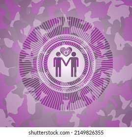 gay men love icon on pink and purple camouflage pattern. 