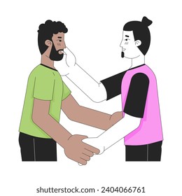 Gay men lovers embrace 2D linear cartoon characters. Passionate homosexual couple isolated line vector people white background. I love you. Intimate bonding relationship color flat spot illustration