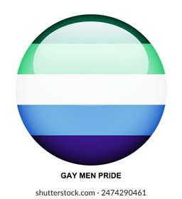 BOTÓN de la bandera del ORGULLO DE LOS HOMBRES GAYS sobre fondo blanco
