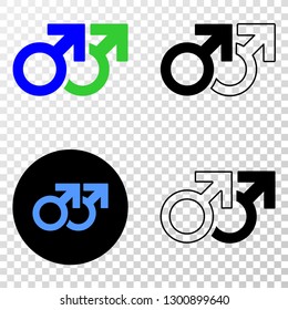 Gay pair symbol EPS vector pictograph with contour, black and colored versions. Illustration style is flat iconic symbol on chess transparent background.