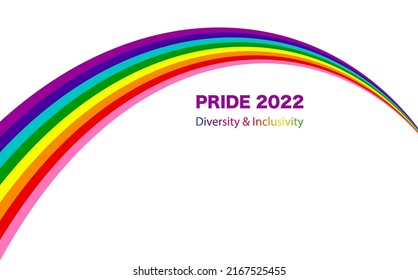 Gay Pride 2022 Wave Rainbow Flag LGBTQIA Template. Diversity E Inclusivity. Pride Banner With LGBT Flag Sign. Pride Month. Colorful Design Element Frame Border Vector Isolated On White Background
