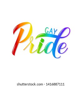 Gay Pride 3d lettering colors of the rainbow isolated on white. Pride Day,  Month, parade concept. LGBT rights slogan. Easy to edit vector template for poster, banner, t-shot, flyer, sticker, badge.