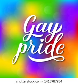 Gay Pride 3d lettering on bright gradient background colors of rainbow. Pride Day, Month, parade concept. LGBT rights slogan. Easy to edit vector template for banner, poster, t-shot, flyer, sticker.