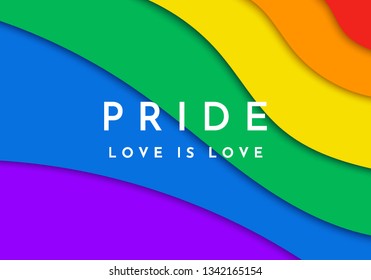 Gay Pride banner. Paper cut rainbow spectrum flag, homosexuality emblem. LGBT rights concept. Modern parades poster, placard, invitation card design