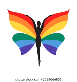 Gay Pride Butterfly. LGBTQ gay pride flag colors. Text Lgbt Pride Month. Illustration, Vector, Poster, Background or wallpaper.   