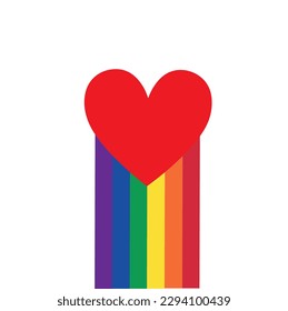 Gay pride day banner with red heart and rainbow colors on a white background with copy space