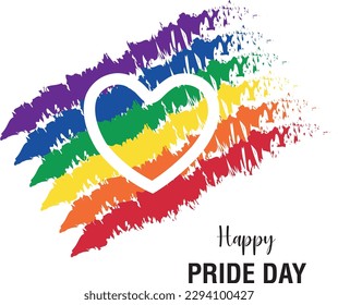 Gay pride day banner with white heart and rainbow colors on a white background with copy space