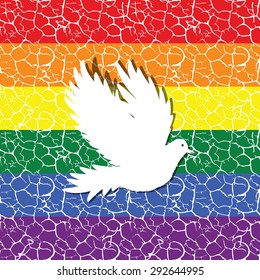 Gay pride flag with a bird dove as peace symbol,  seamless tiled pattern in it vector