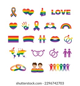 Gay pride flag colors icon set vector. Gay man love many icon set isolated on a white background. LGBT graphic design element. Male gay color symbol collection vector illustration