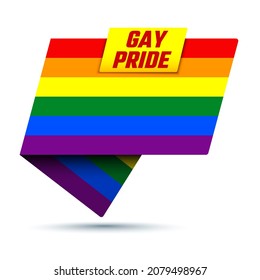 Gay pride flag in the form of a folded ribbon. Rainbow symbol of LGBT community. Vector illustration in support of equality of all genders and sexual orientations. Rainbow banner with gay pride title.
